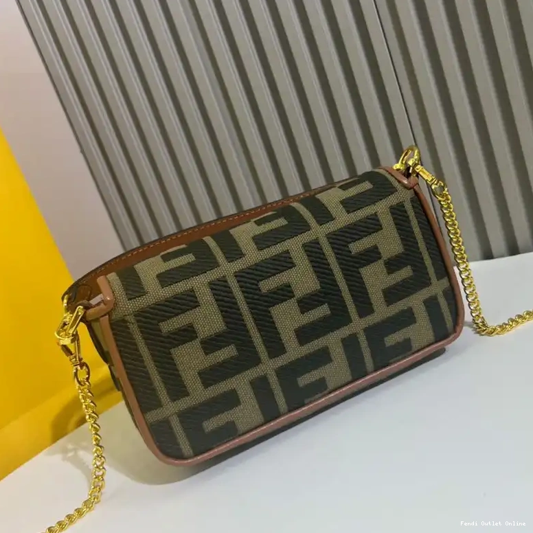 Affordable Baguette In Mini Green Bag Motif Fendi Canvas FF 0611